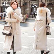 Женское пальто куртка средней длины Женская парка с меховым воротником зимнее плюс бархатное пальто женская новая зимняя коллекция пальто с поясом