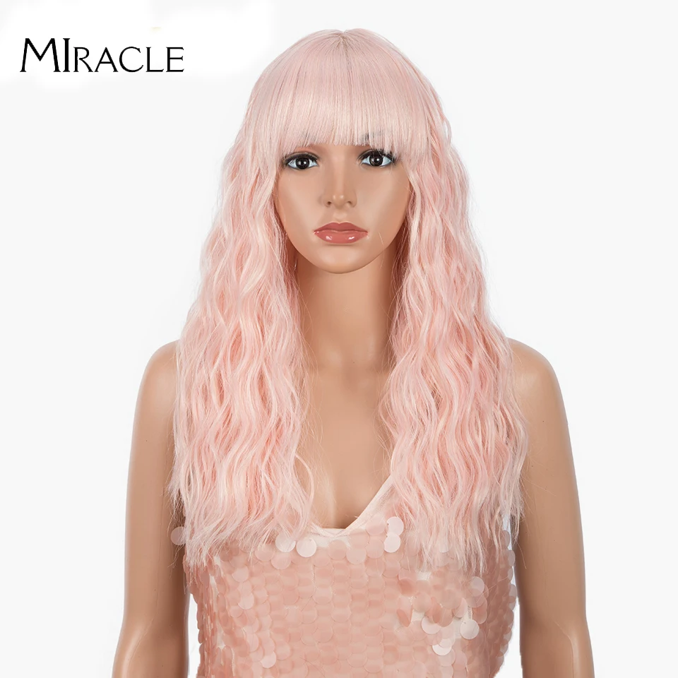 

Miracle Synthetic Wig With Bangs Curly Wavy Wigs For Black Women 18 inch Ombre Blonde Medium Length Heat Resistant Cosplay Wigs