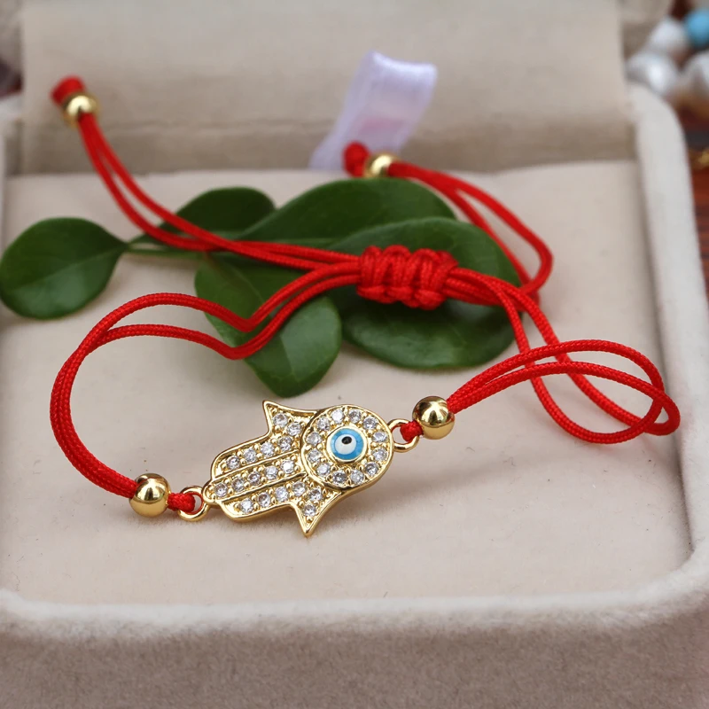 Turkish Eye Fashion Bracelet Adjustable Red String Cubic Zircon Turkey Eye Fatima Hand Palm Of Fate Kabbalah Women/Girl String