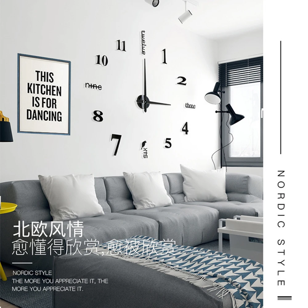 Nordic New Style Large 3D Wall Clock Mirror Wall Stickers Creative DIY Clocks Removable Art Decal Sticker Living Room Home Decor 10