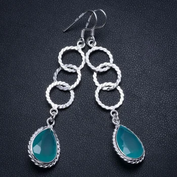 

Natural Chalcedony Handmade Unique 925 Sterling Silver Earrings 2 1/2" T3503