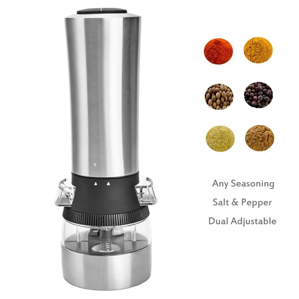

2 In 1 Pepper Mill Electric Salt and Pepper Grinder Stainless Steel with Acrylic Grinding Salt Pepper Grinder Kitchen Gadgets