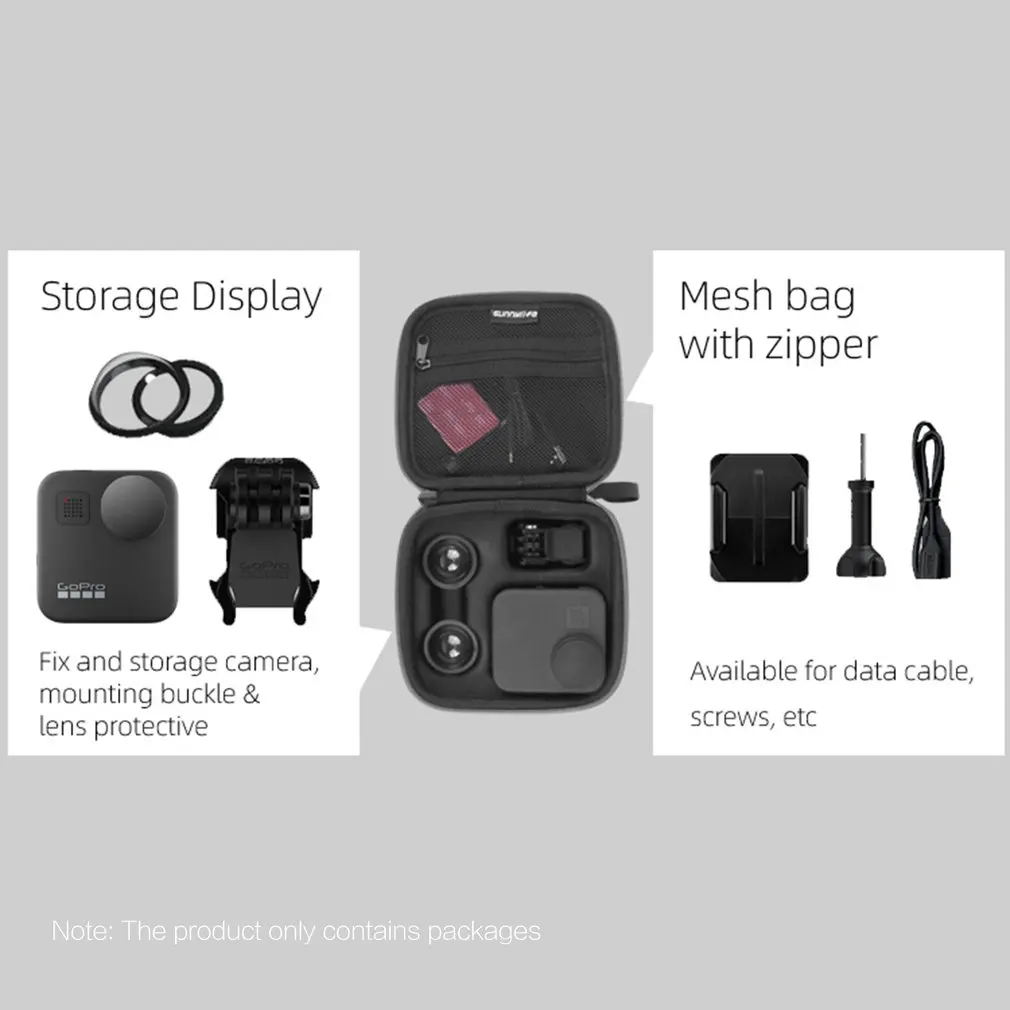 Sunnylife жесткий чехол для переноски для GoPro Max крышка объектива пленка для экрана водонепроницаемая сумка с ремешком против потери для Gopro Max аксессуары