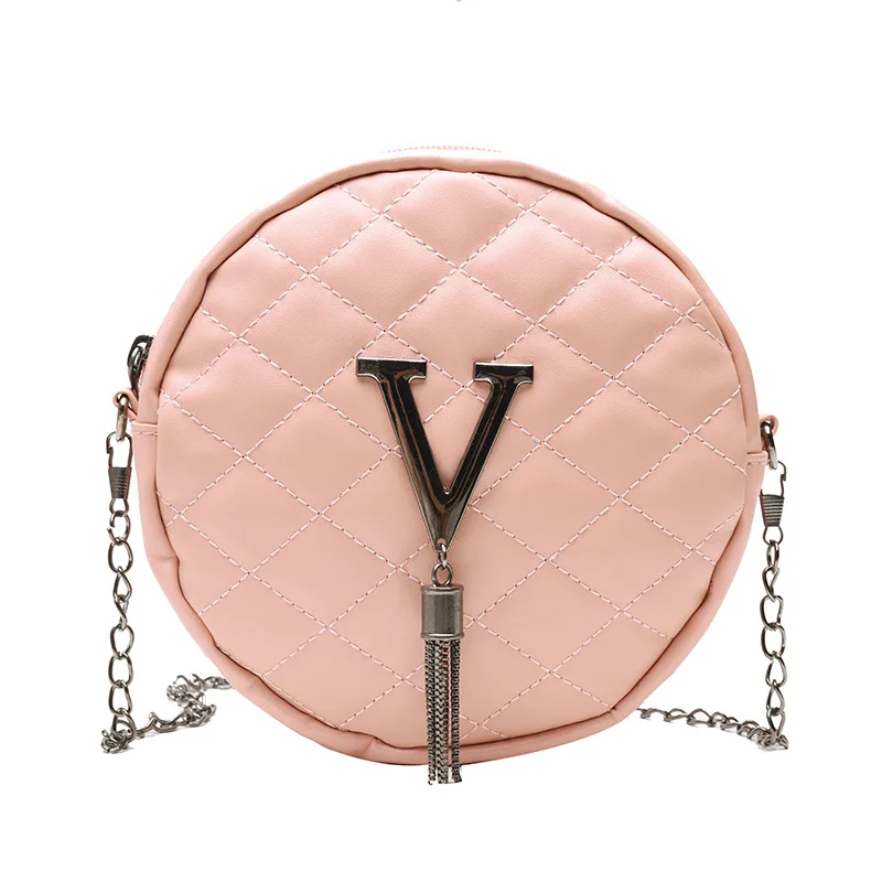 

Women's Simple Small round Bag Fashion Tassels Shoulder Bag with Chain Rhombus Spiraea Small Bag