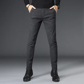 

Autumn Winter Elastic Casual Pants Fashion Slim Straight Men Thicken Pants Classic Mens Comfortable Work Wear Trousers Plus Size