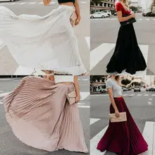 Модная Осенняя женская шифоновая Длинная пляжная плиссированная юбка в стиле бохо, Повседневный сарафан, новая одежда