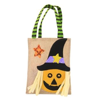 

Halloween Candy Bags Linen Handbags For Kids Children Halloween Decoration Horror Pumpkin/Witch/Skull Event Party Supplies