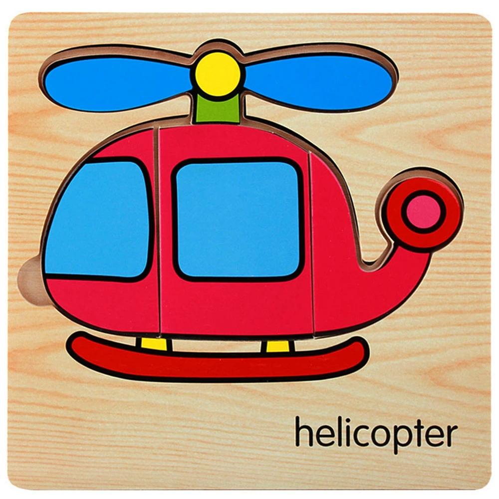 helicopter Детские развивающие Игрушки для раннего развития, 3D деревянные головоломки, милые Мультяшные животные, фрукты, пазлы, игрушки для детей, детская танграмма, пазлы - Цвет: helicopter