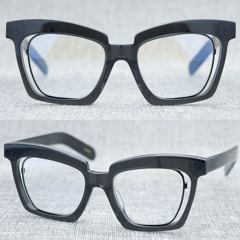

High Quality thick and solid Acetate eyeglasses original Japan Handmade quality large size and big face Artist decorated glasses