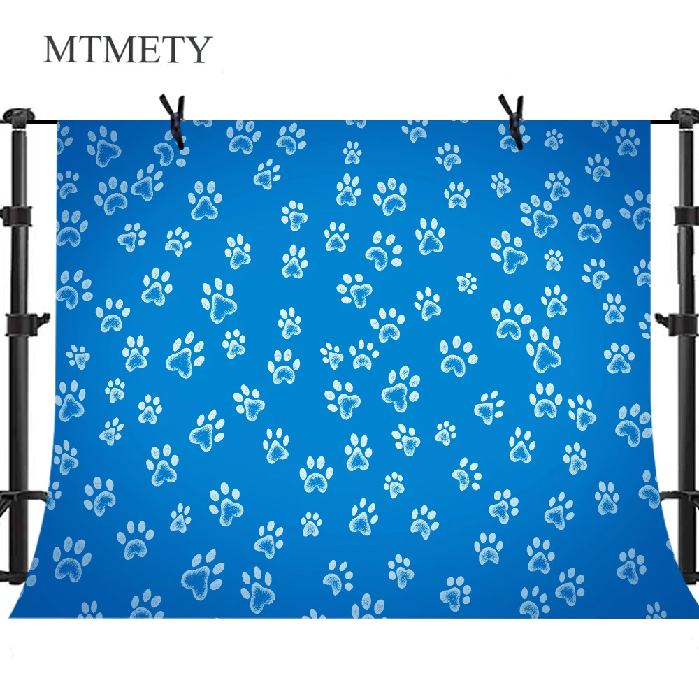 

MTMETY Cartoon Dog Paw Backdrops for Photography Blue Backgrounds for Kids Boy Baby Birthday Cake Table Banner Photo Booth props