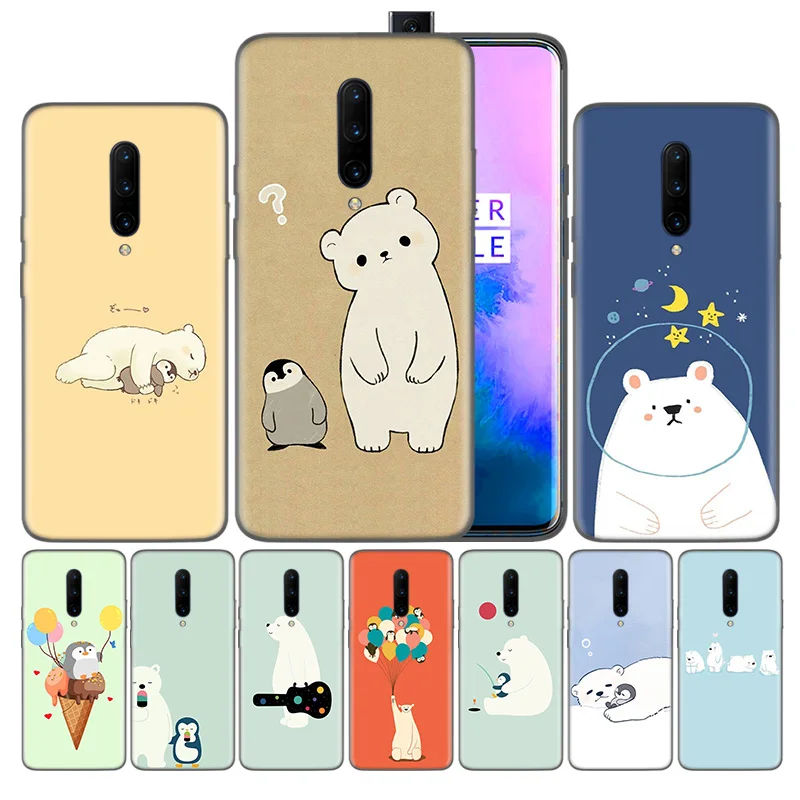 

Luxury Silicone Cell Phone Case For Oneplus 6 6T 7 7 Pro 5G TPU Black Soft Back Cover Protective Lovely Penguin Polar Bear