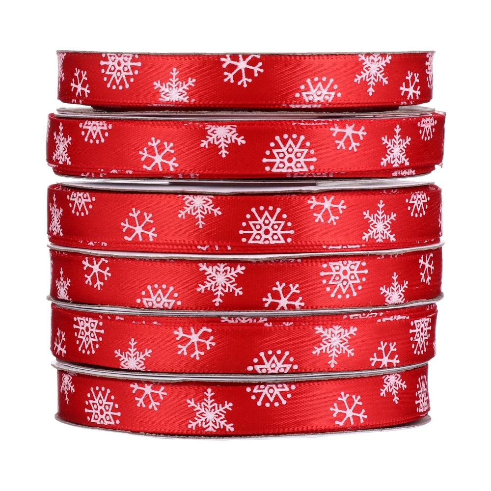 

6 Rolls Christmas Snowflake Printed Ribbon for Gift Wrapping Wedding Decor