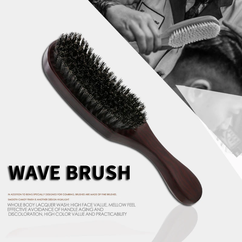 Wooden 100% Boar Bristle Men 360 Wave Brush Curved Beard Hair Brush