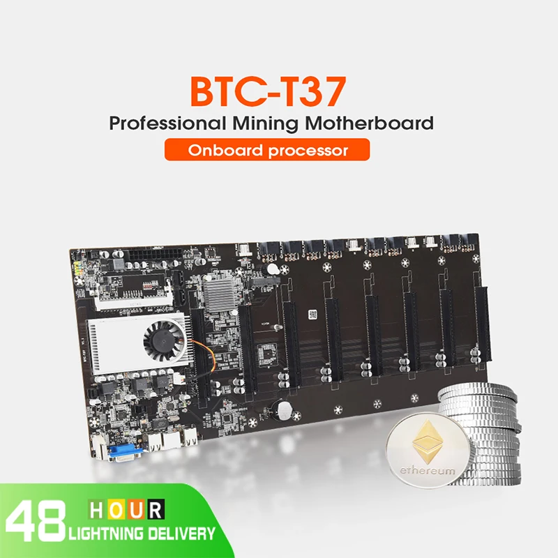 Материнская плата для майнинга с процессором и вентилятором 8 слотов GPU память DDR3