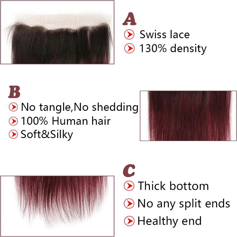 99J/Бургундия Onbre человеческие волосы пряди с фронтальной 3 шт. бразильские пучки прямых и волнистых волос с закрытием KEMY волосы не Реми