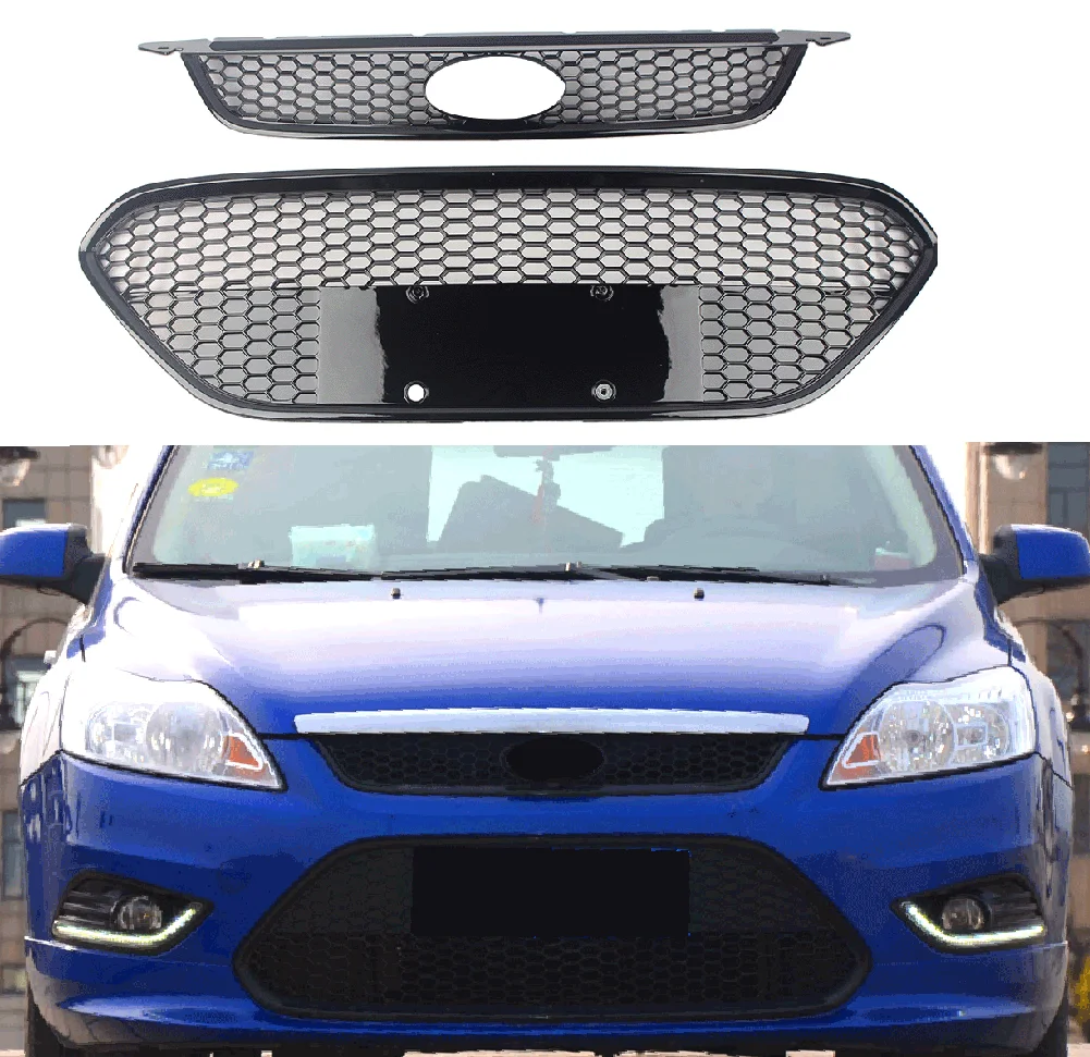 Передняя Джилл+ нижняя решетка бампер соты для Ford Focus 2009 2010 2011 2012 2013 Hatchback Sedan глянцевый черный