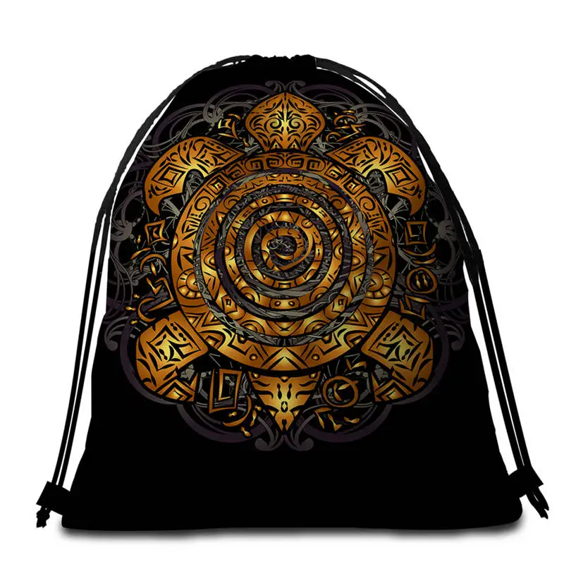 002 DoubleSide Bag Постельное белье Outlet черепаха круглое пляжное полотенце Золотая черепаха гобелен Роскошные животные микрофибра банное полотенце Toalla Богемия одеяло 150 см - Цвет: 002 DoubleSide Bag