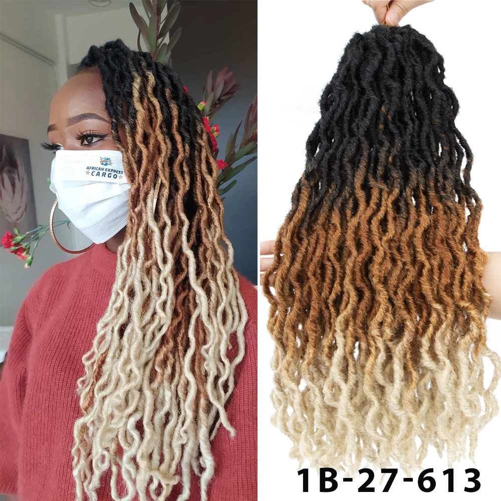 

SOKU Gypsy Locs Crochet Hair Goddess Faux Locs Ombre Curly Wavy Locs 18 inches Braiding Hair Extensions Dreadlocks for Women