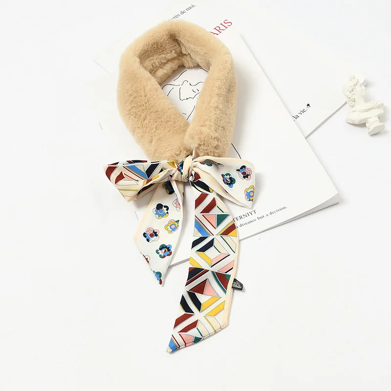 Fashion Scarf New Lace-Up Collar Korean  Of The Faux Fur Collar Stitching Autumn Winter Wild Fashion Keep Warm Scarf  WD17 (5)