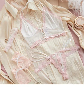 

Temperament and interest clothing Nifty maid pajamas set sexy lace mesh bra sexy lingerie set of four pieces