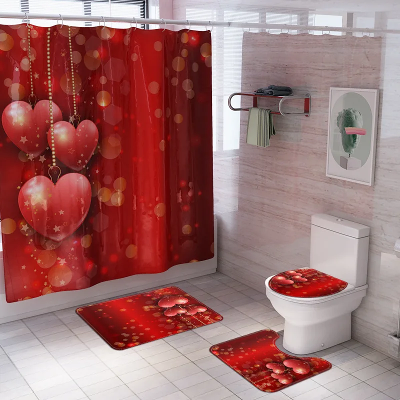 Розовая водостойкая занавеска для душа Love, ковровое покрытие для туалета, коврик для ванной, наволочка для ванной, занавеска для ванной, подарок на день Святого Валентина