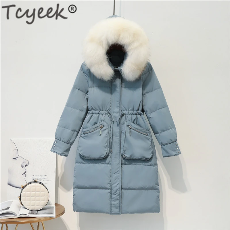 

Tcyeek Winter Jacket Women Long Down Coat Female Large Raccoon Fur Hood Clothes 2019 Thick Warm Duck Down Jackets Outwear LW1629