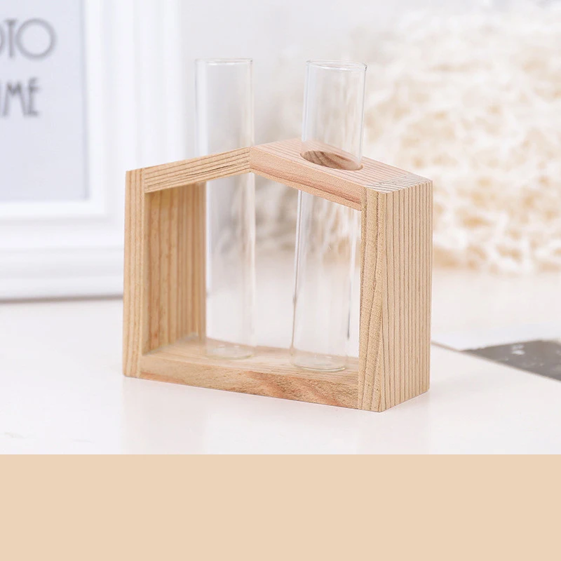 2019Hot Sale Simple Nordic Crystal Glass Test Tube Vase in Wooden Stand Flower Pots for Hydroponic Plants Home Garden Decoration - Цвет: C