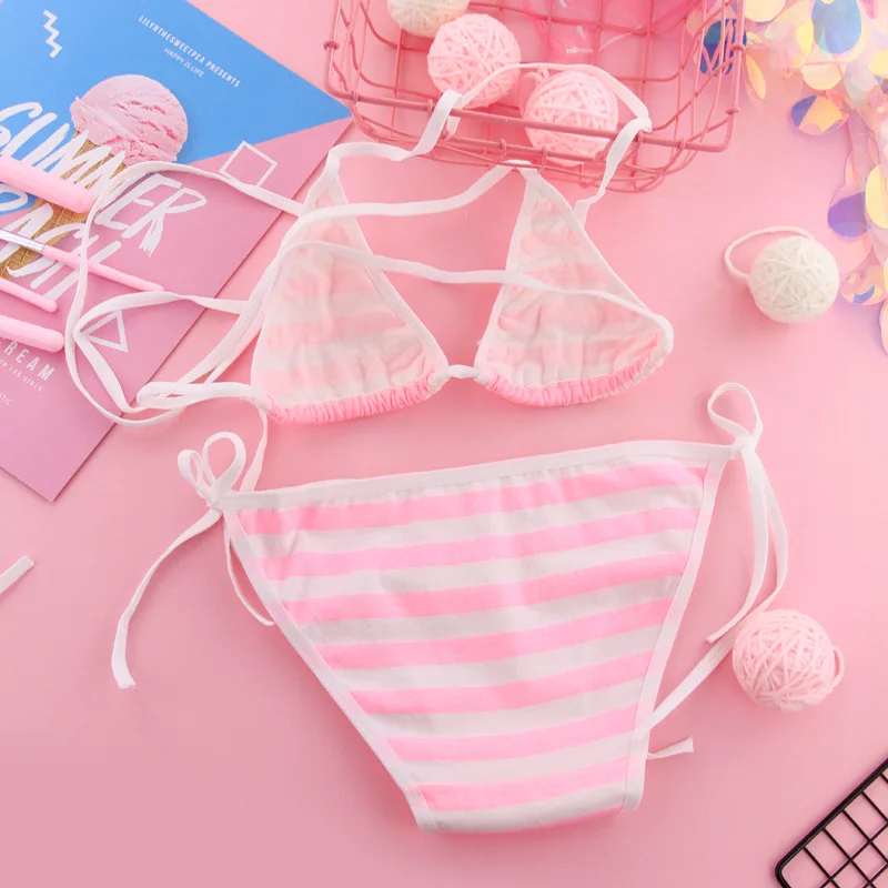Cosplay&ware Japan Sexy Lingerie Lolita Kawaii Blue Pink White Striped Mini Bikini Adult Cosplay Erotic Costumes Bra Women Underwear 3pcs Set -Zentai shop online H7a4dee595cf64befa9271340297709e5W.jpg