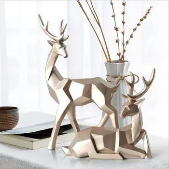

simple Style Creative 3D Solid Geometry Lucky Deer Ornaments Resin Craft Home Furnishing Decoration Office Desktop Figurines Art