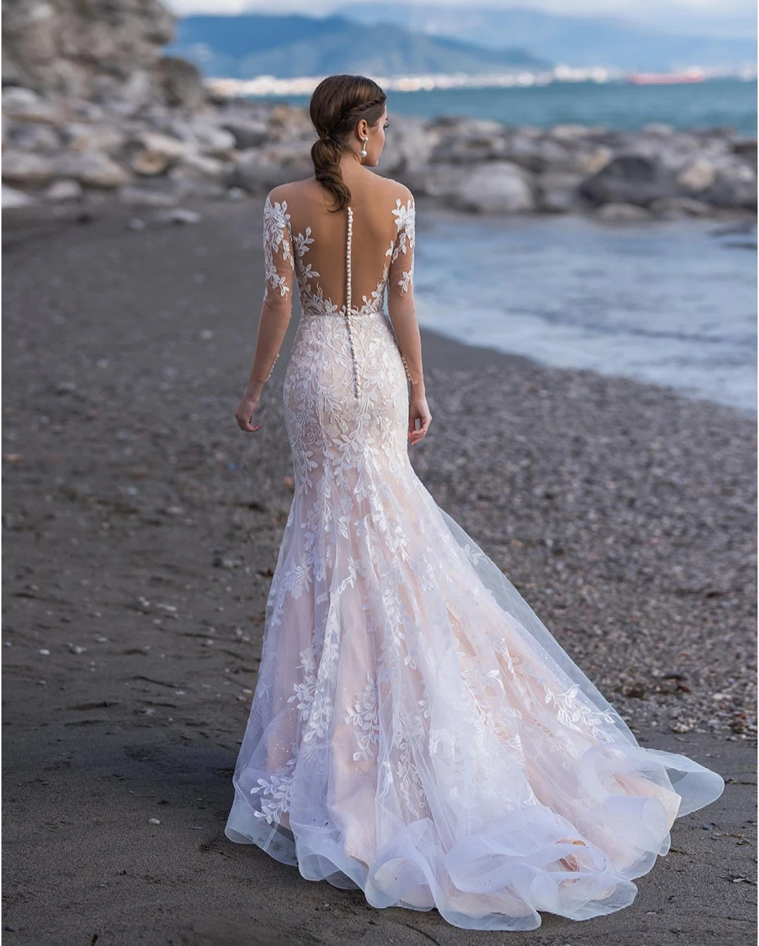 Vivian's Bridal горячая Распродажа силуэт Русалка с широким низом свадебное платье сексуальные прозрачные Леггинсы Кружева Аппликации Ruched Бохо свадебное платье
