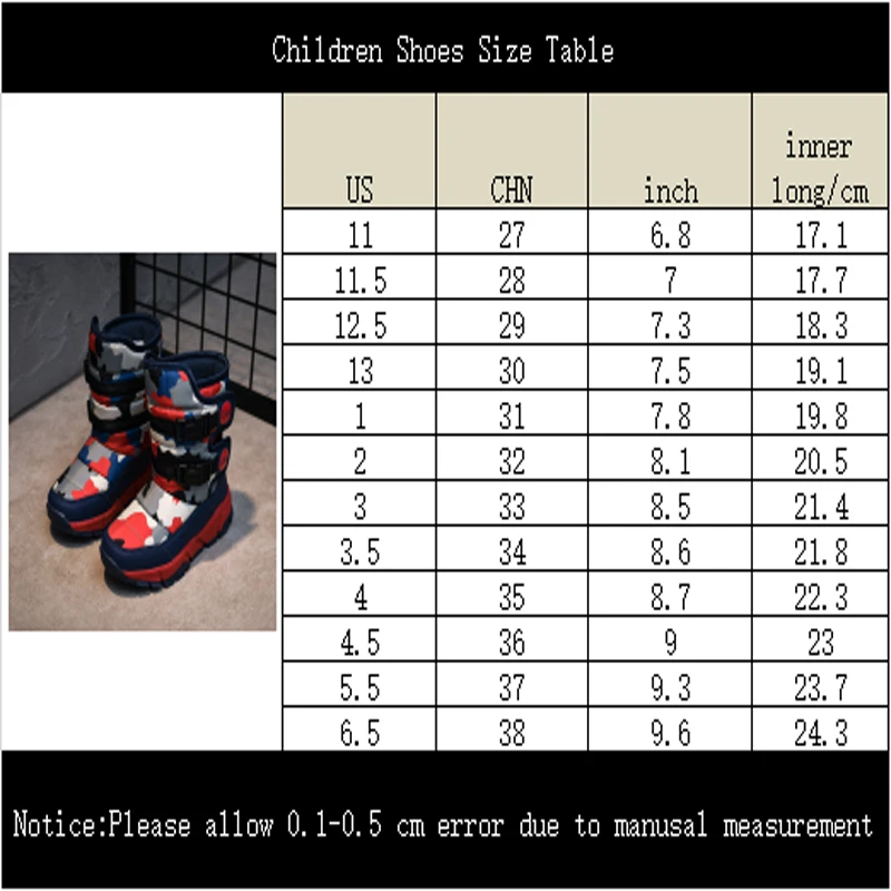 winter high tube plus velvet waterproof non-slip children snow boots camouflage cotton girls shoes