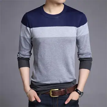 

Men's Knitted Sweater 2019 Autumn Winter Casual O-Neck Striped Slim Knittwear Mens Sweaters Pullovers Jumper Pull Homme Clothes