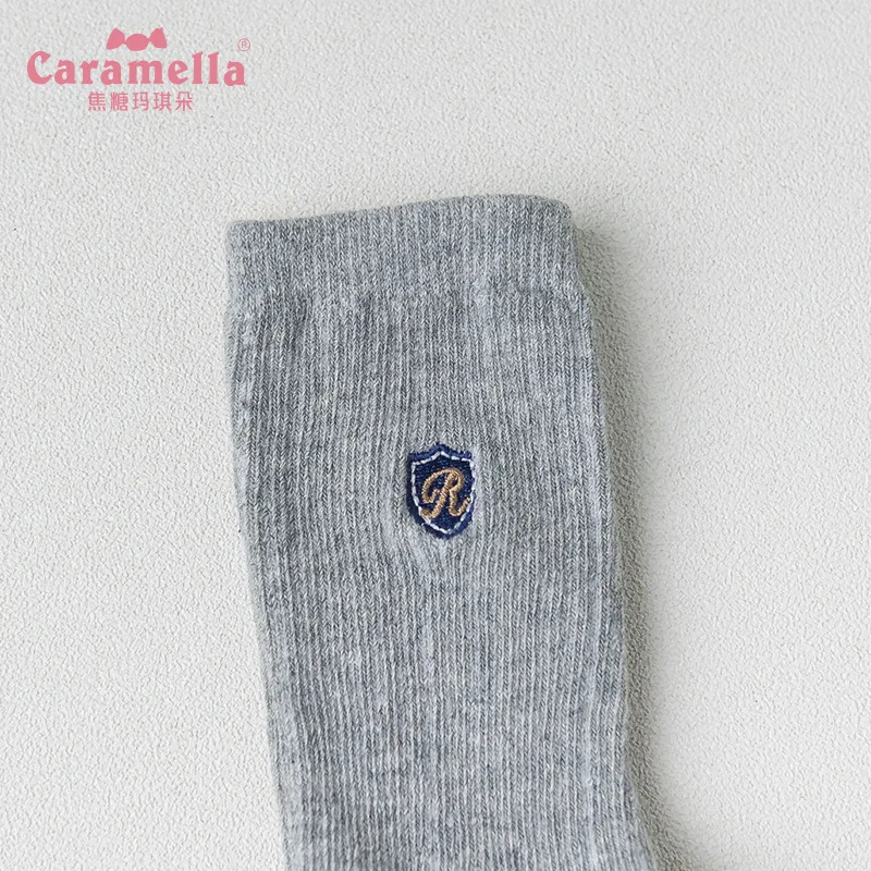 Caramella/детские чулки из чесаного хлопка с вышивкой белые детские чулки длинные гетры, милые детские Чулочные изделия для мальчиков и девочек, От 1 до 12 лет