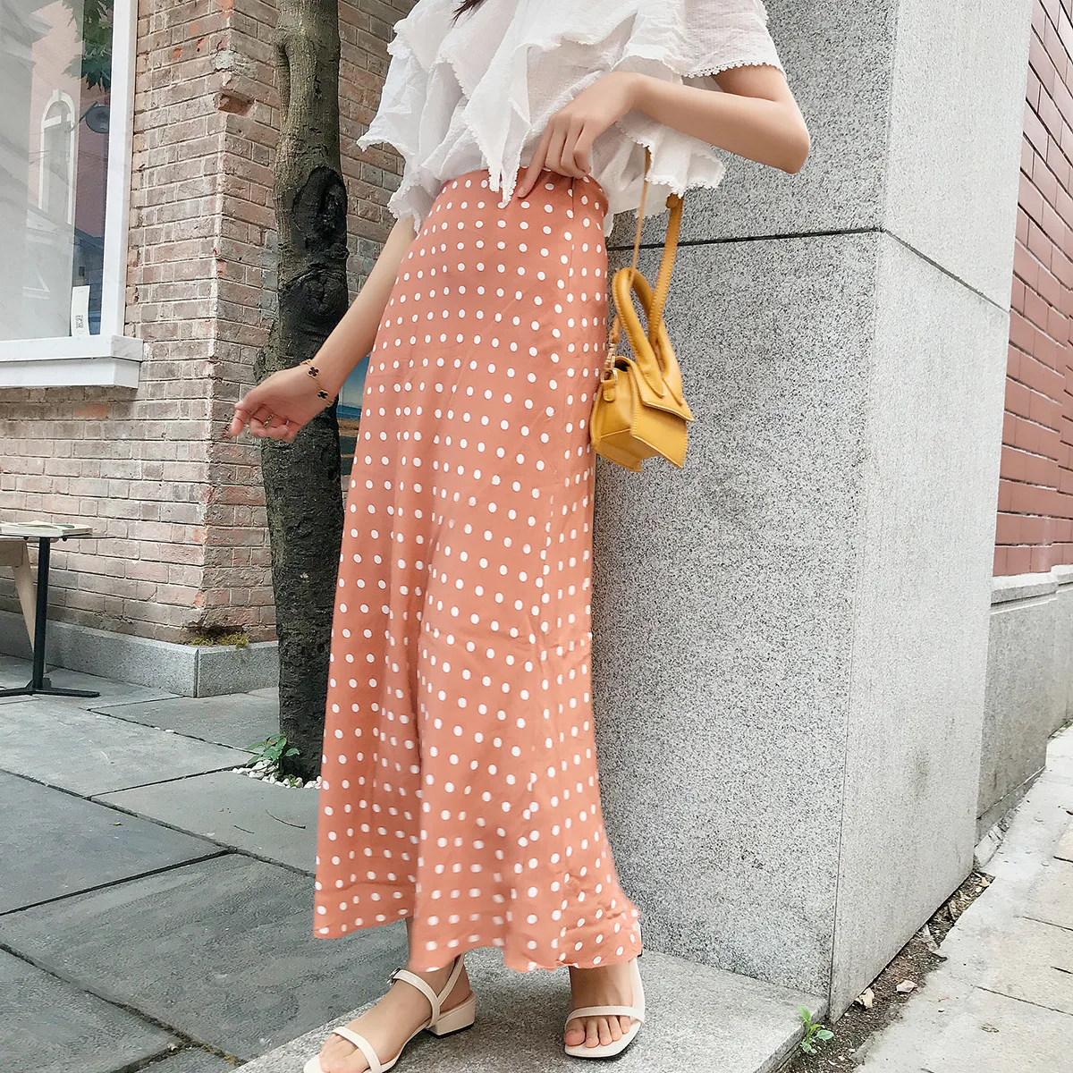 

Versatile High-waisted Weight Control Polka Dot Skirt Mid-length A- line Fairy Long Skirts