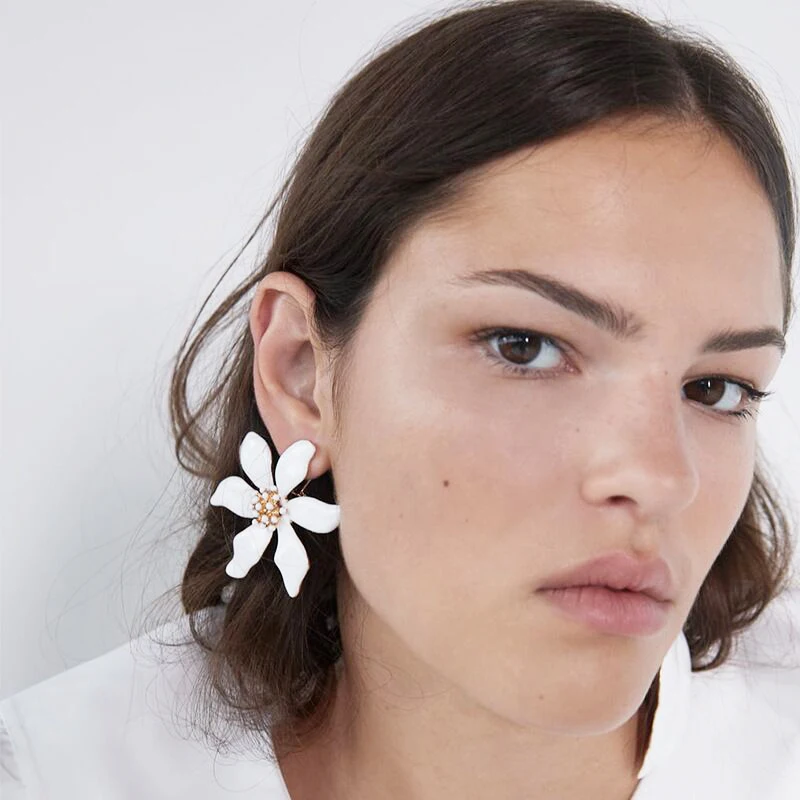 Женские Висячие серьги с листьями и цветами белые керамические асимметричные в