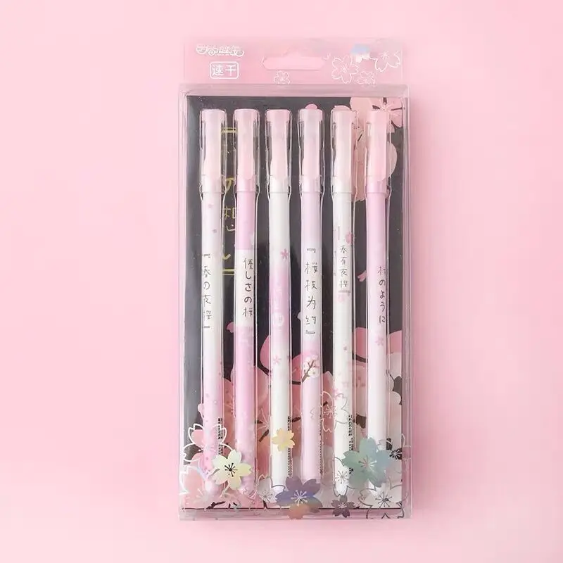 cap style Новинка, 6 шт./упак., 0,5 мм, Kawaii, вишня, звезда, черные чернила, гелевая шариковая ручка, ручки для девочек, подарок для детей, школьные офисные канцелярские принадлежности - Цвет: cap style