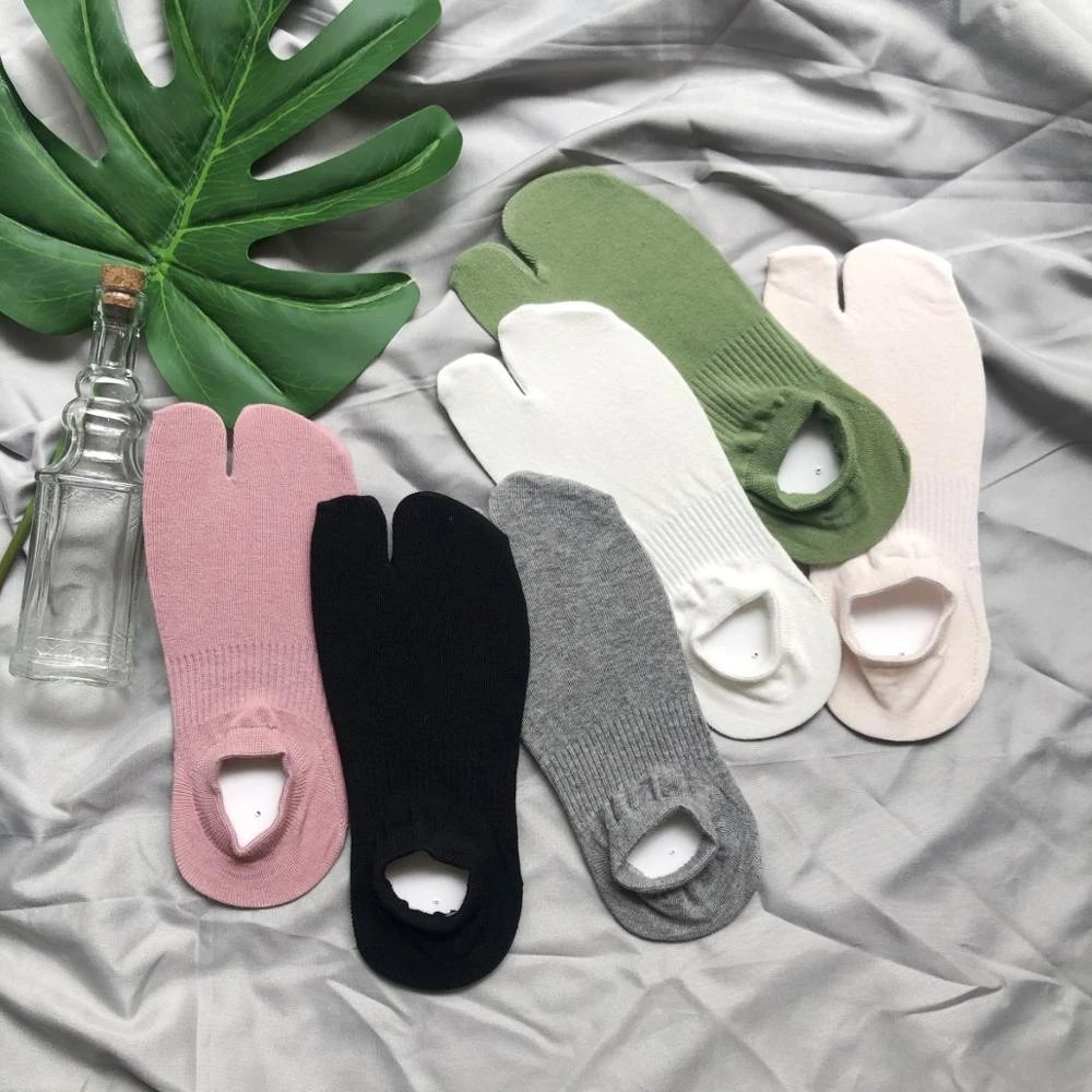 thermal socks for women Summer Combed Cotton Couple Tabi Socks Solid Comfortable Breathable Two Toe Socks Women Men Non-slip Invisible Low Cut Boat Sock cute socks for women