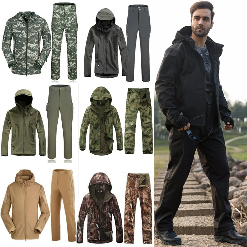 

1Set Sport Hunting Ghillie Suit for Hiking Camping Soft Shell Fleece Jacket + Pants Tactical Hiking Hunting Fishing Clothes
