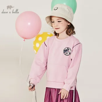 

DBK12242 dave bella spring 5Y-13Y kids clothes children fashion draped cartoon pockets T-shirt girls high quality fashion tees