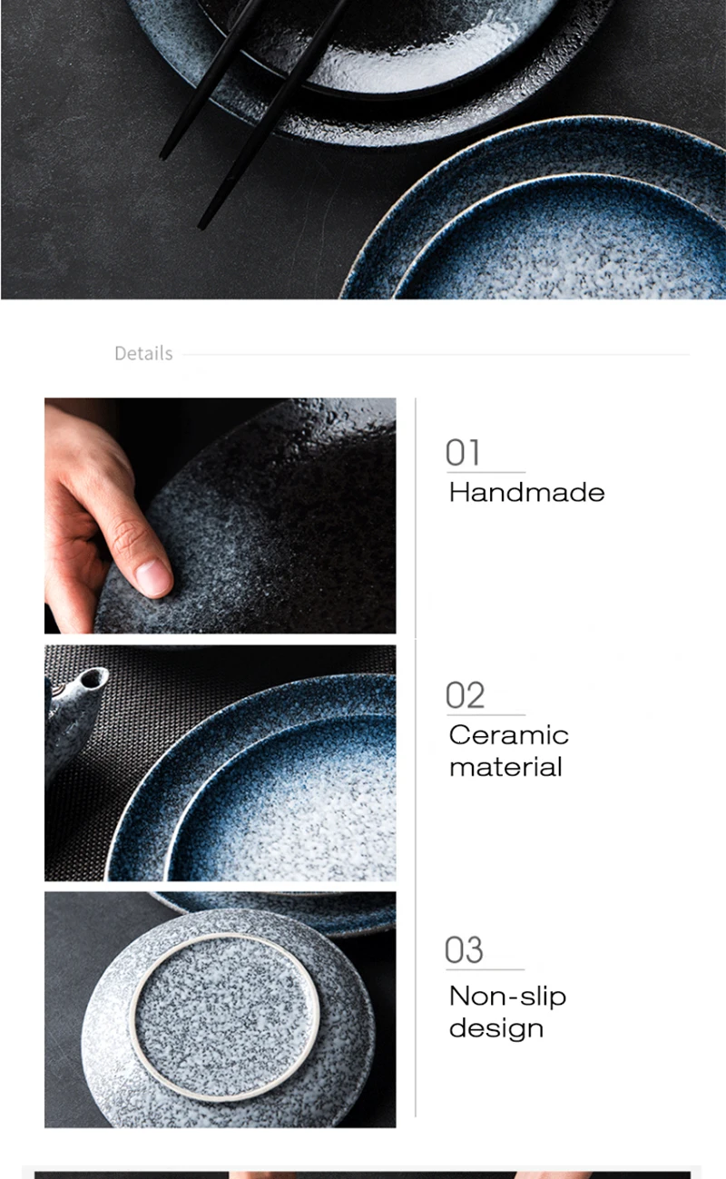 6 керамических тарелок в японском стиле Бытовая оригинальность стейк в западном стиле Ceramica круглый диск для завтрака Inchs столовая посуда в ретро стиле