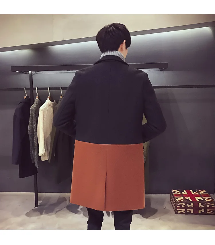 Лоскутное шерстяное пальто средней длины Тренч мужской Chaqueta Invierno Hombre контрастный Тренч Desinger верхняя одежда Вечерние Клубные