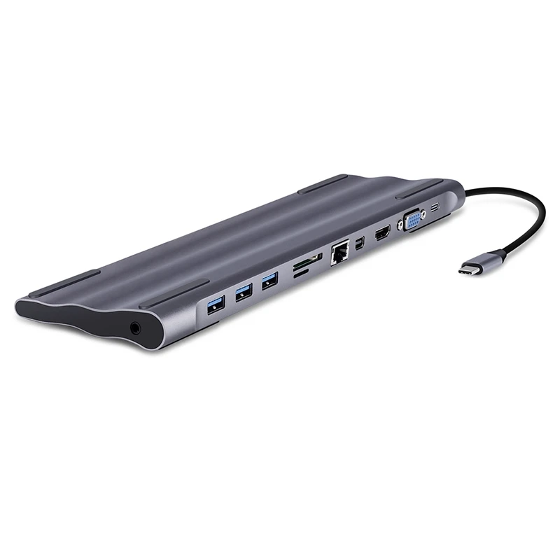 

11 in 1 Multifunction HUB USB Type C Docking Station Aluminum USB to HDMI Card Reader RJ45 PD for Charger Audio USB Hub