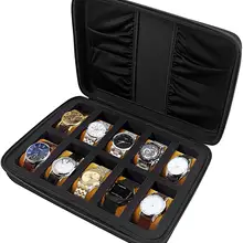 10 Slots Watch Box Organizer/Men Watch Display Storage Case Fits All Wristwatches and Smart Watches up to 42mm with Extra 4 Pock