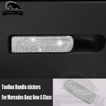 

Car Styling Diamond Interior Toolbox Handle stickers Decoration Trims frame Cover For Mercedes Benz A Class W177 A180 A200 2019