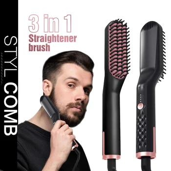 

Men 2 In 1 Beard Straightening Brushes Portable Hair Straightener Flat Iron Electric Hot Comb Salon Home Use Hair Styling Tools