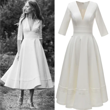 SUPER VENTA ❤️ Vestido de novia sencillo de satén suave, longitud del té, midi, dama de honor, foto real, precio de fábrica, FANWEIMEI #1013 - discount item 20% OFF Bodas y eventos