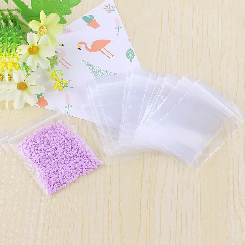 200pcs Transparent Self Adhesive Sealed Opp Plastic Sachet Gift Bag For Diamond Painting Mosaic Drill Bead Stone Storage