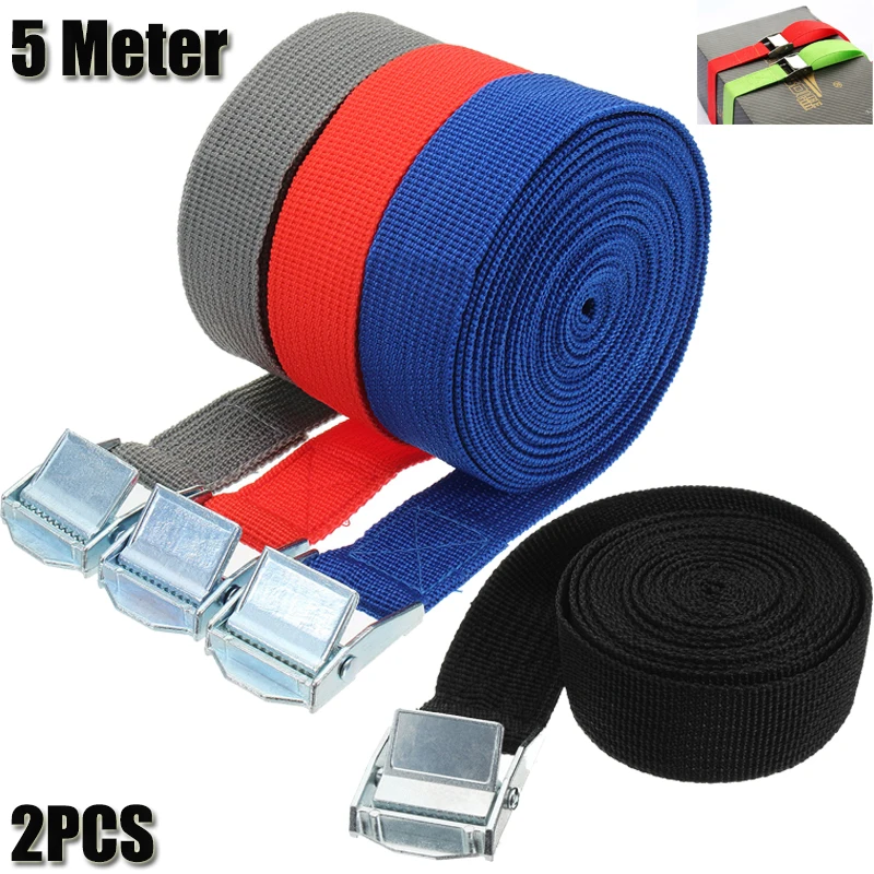 2Pcs 5 Meters Tensioning Belts Adjustable Cargo Straps Ratchet Tie-Down Belt for Car Motorcycle Bike Luggage Bag Bind Belts
