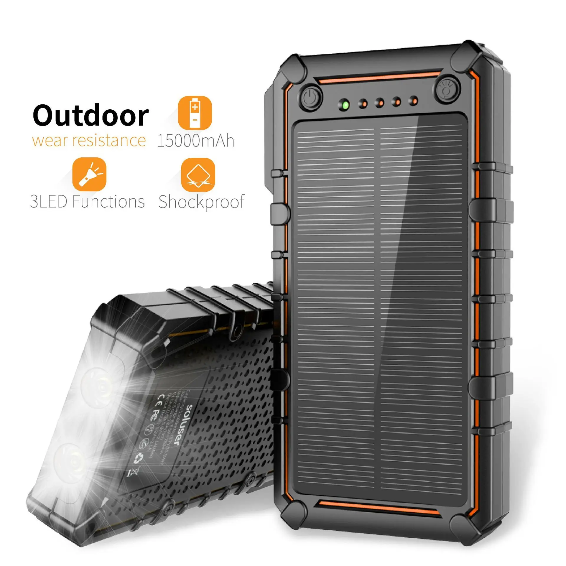 Camping Solar Portable Power Source 15000 MA Multifunctional Outdoor Charging Treasure Flashlight Portable Light