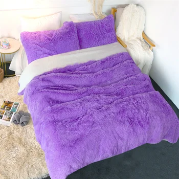 BeddingOutlet Shaggy Duvet Cover Queen Super Soft Plush Faux-fur Bedding Set 3 Pieces Luxury Bed Cover Gray Pink Bedclothes 6